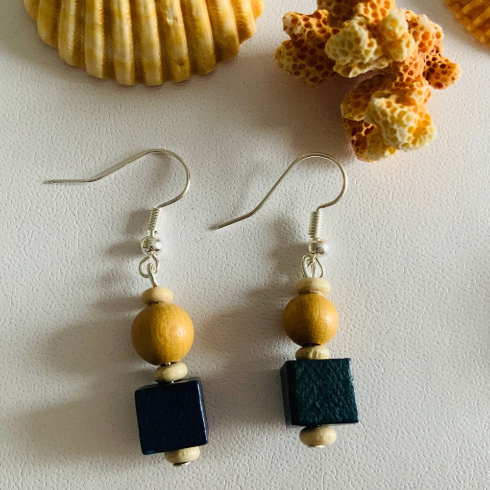 Handcrafted Wooden Beaded Bohemian Dangle Drop Handmade Boho Earrings